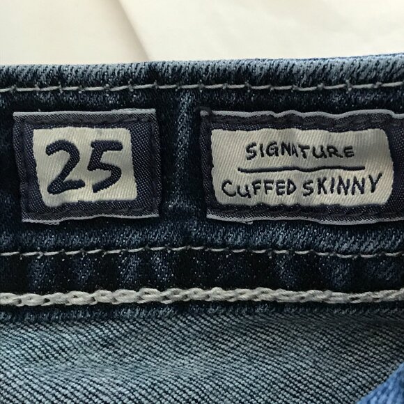 Miss Me Signature Cuffed Skinny Jeans Women 25 Blue Low Rise Aztec Patch Flap - Picture 5 of 16